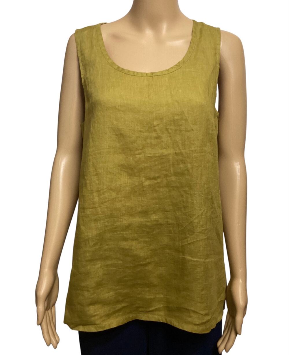 FLAX Jeanne Engelhart 100% Linen Sleeveless Tank Top Avocado Chartreuse Green L